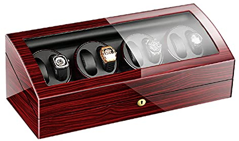 MYUYEE Caja Expositora para Relojes, Estuche Enrollador De Relojes De Gran Capacidad, Estuche Enrollador Automático para 8 Relojes + 9 Compartimentos Adicionales, Almo(Ébano+Negro-8+9)