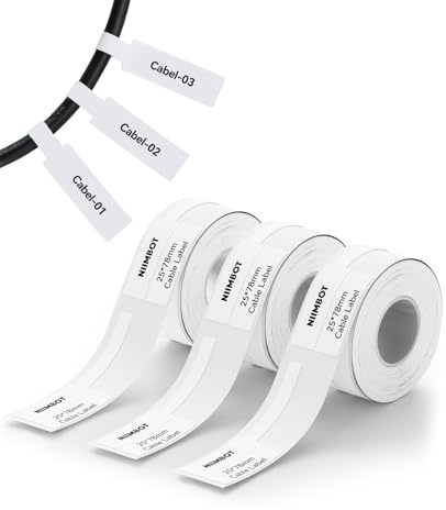 NIIMBOT 3 Rolls White Cable Labels for B1/B2/B21/B3/K2/K3/B4 Printers for Home Office Cable Organization & Wire Labeling