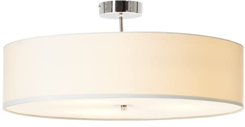 Lightbox moderne Deckenlampe - Deckenleuchte mit schlichtem Stoffschirm - Metall/Textil Weiß/Chrom - 60cm Durchmesser