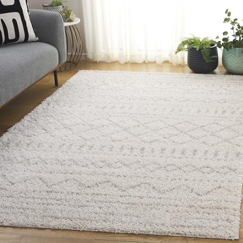 SAFAVIEH Arizona Shag Collection Area Rug - 5'1 x 7'6, Ivory & Beige, Moroccan Boho Design, Non-Shedding & Easy to Clean, Ideal for Living Room, Bedroom, Dining Space (ASG741A)