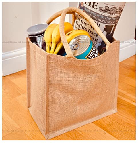 JMS Bridge Jute Hessian Shopping Bag with Cotton Corded Handles. (Pack of 10)