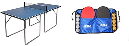 Joola - Mesa de Ping - Pong, Color Azul 182 x 91 cm (Areas pequeñas) + Family - Set Familiar de Raquetas y Pelotas de Tenis de Mesa