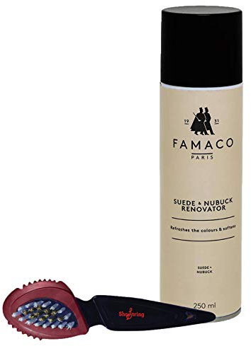 Famaco Suede/Nubuck Shoe and Bag Renovator Spray with Suede Cleaning Buzz Brush (Green Pine)