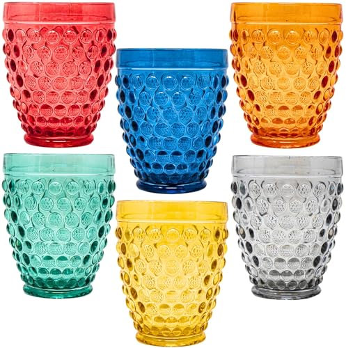 NAMAI - Set 6 Bicchieri Acqua Vetro Colorati, 270 ML, Resistenti e Duraturi, Colori Vivaci, Idea Regalo, Bicchieri Colorati Vetro, Design Unico