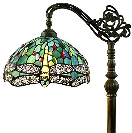 Tokira Tiffany-Stil Stehlampe Wohnzimmer Vintage E27, Tageslichtlampe Stehlampe Salon, Leselampe Stehlampe für Kinderzimmer, Blau Libelle Glasmalerei Lampenschirm(Ohne Glühbirnen)