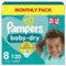 Pampers Baby-Dry Size 8, 120 Nappies, 17kg+, Monthly Pack, Up to a 100% Leak-Free Night