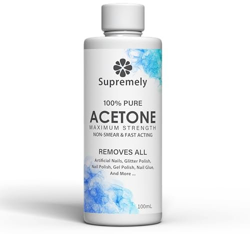 Supremely 100% Pure Acetone Nail Polish Remover - For UV/LED, Gel Soak Off, Acrylics, and Nail Tips - Removes All Types of Nail Polish, Gel Polish, and Glue - 100ml