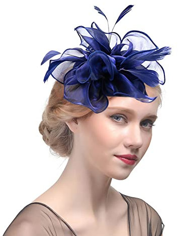 IBLUELOVER Chapeau Bibi Fascinator Femme Fille Chapeau Mariage Bandeau Mariée Nuptiale en Organza Voile Elégant Coiffure Accessoires Voilette Pince à Cheveux Cérémonie Déguisment Cocktail