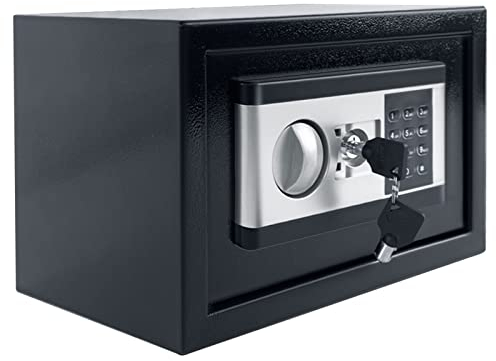 UISEBRT Petit coffre-fort électronique en acier ferreux avec mot de passe numérique et 2 clés de sécurité, étanche et ignifuge, pour la maison, le bureau, l'hôtel, noir, 31 x 20 x 20 cm