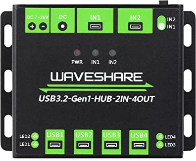 Waveshare Industrial Grade Powered USB HUB, Extending 4X USB 3.2 Ports, Switchable Dual Hosts, Multi Protections, Compatible with Windows 11/10/8.1/8/7/XP