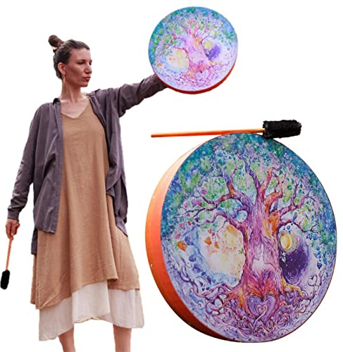 Shamantrumma, kärleksträd, shamanisk trumma, 25 cm meditationstrumma, sibirisk trumma med musik, ram handtrummor för vuxna med pinne