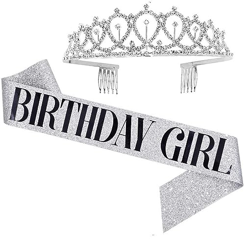SJBAUTYO Corona e Fascia 'It's My Birthday' con Cristallo Strass per Festa di Compleanno - Set di Decorazione
