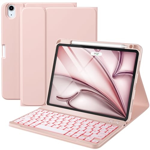 Vobafe Funda Teclado para iPad Air 11 Pulgadas M4 M3 M2 (2026/2025/2024), Teclado para iPad Air 5 4 Generación 2022/2020, QWERTY Español Ñ, Retroiluminación Magnético Bluetooth Keyboard, RosaClaro