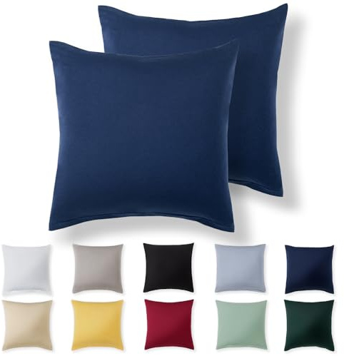Alreya Set di 2 Federe in 100% jersey di cotone con chiusura lampo - 60 x 60 cm - Blu - Federa Cuscino, Copricuscino Divano, Federa super morbida 60x60