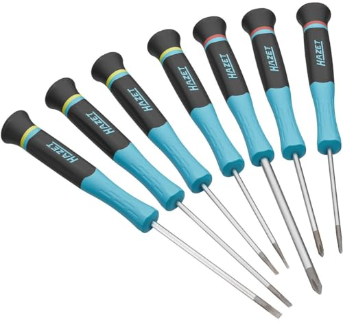 HAZET Elektronik Schraubendreher 811EL/7, 7-teiliges Set, Kreuzschlitz PH und Schlitz Profil, 2-Komponenten-Griff, 205 mm Länge