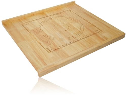 Whemyreat Tabla de cortar 2 en 1, 60 x 50 x 3 cm, 100% madera de caucho natural, marcas de medición en la parte delantera, gran superficie de trabajo, tabla de cocina con borde de tope, tabla de