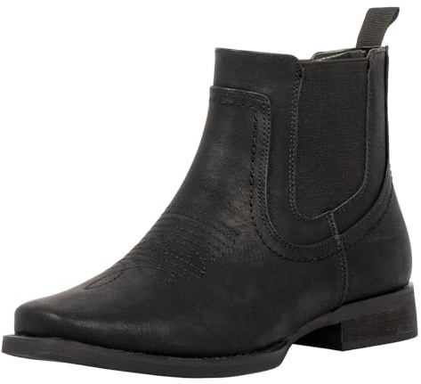J's.o.l.e Bottines de cowboy à bout carré pour homme, bottes Chelsea décontractées rétro élégantes, Noir, 9 US