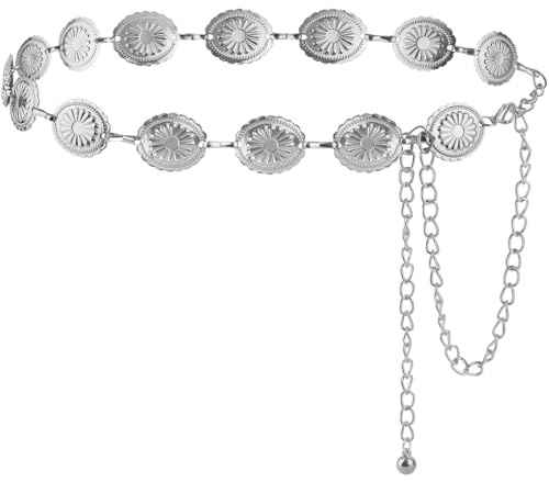 Lunhoo Western Concho-bälte i metall, justerbara boho kedjebälten för klänningar jeanskjolar, 47.2inch length