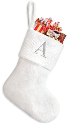 Putentfun Weihnachtsstrumpf Personalisiert Nikolausstrumpf 22 cm Weihnachtsstrumpf Füllung für Weihnachtsdekoration Christmas Stockings Weihnachtsbaum Kamin hängende Ornamente - b Weiß A