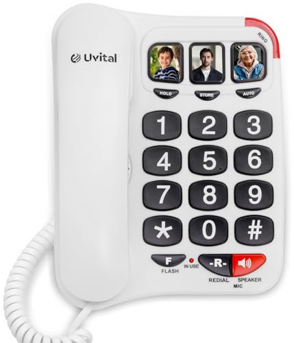 ​​​Big Button Telephone with Loud Volume, Uvital Speed Dialing Landline for Elderly, Support Adjustable Volume Loud for Hard of Hearing, Large Fonts Corded Phone