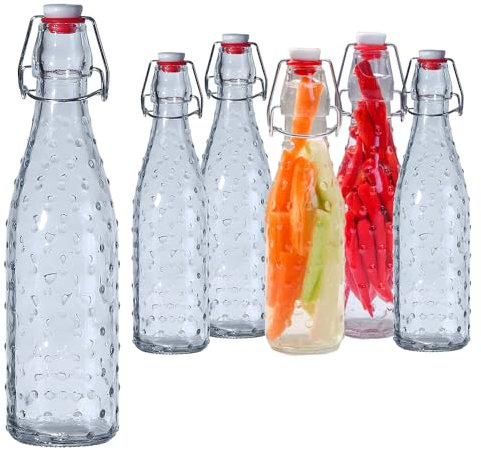 MEETOZ Glass Bottles with Stoppers,6PCS 500ml/17Oz Clear Glass Bottles,with Airtight Stoppers Clip Top Preserve Bottless,For Oil, Wine,Vinegar, Condiments, Water, Juice