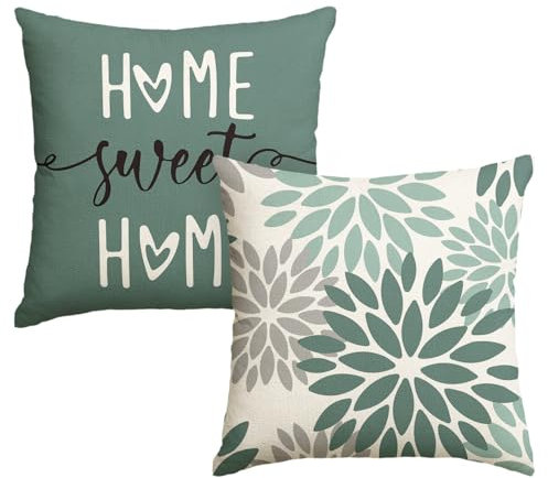 Artoid Mode Wassergrün Dahlien Blumen Kissenbezüge 2er Set, 40x40 cm Frühling Zierkissenbezug Cushion Cover Couch Wohnzimmer Außenbereich Deko