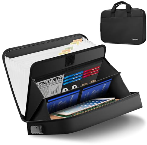 Noiposi Fireproof Document Bag with Lock,Water-Resisitant and Fireproof Bag with 13 Pockets Document Organiser,Fireproof Safe Storage Case Holder for Important Documents,Files and Valuables