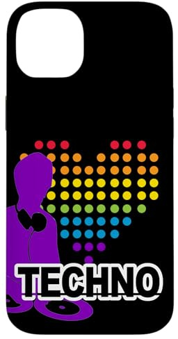 DJ avec tourne-disque et cœur, batterie et basse, techno Coque pour iPhone 14 Plus