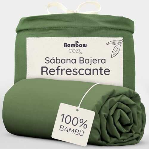 Bambaw Lenzuolo angoli 160x200 bambu, Altezza fino a 35 cm, Lenzuola ipoallergeniche e antiacaro, Lenzuola fresche estive, Biancheria da letto in bambu, Lenzuolo refrigerante letto francese XL (Oliva)