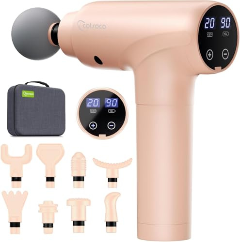 cotsoco Pistola de Masaje Muscular, Masajeador Eléctrico de Tejido Profundo con 20 Velocidades, 9 Cabezales Intercambiables, Pantalla LCD Táctil, Silencioso y Potente para Aliviar el Dolor, Regalo