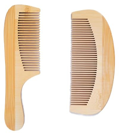 2 Pcs Bamboo Wide Tooth Comb Set, Rounded Small Wooden Combs, Natural Wooden Wide Toothed Hair Comb, Anti Static Combs, for All Hair Types, Grooming Beard and Mustache