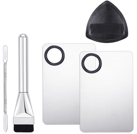 5 PCS Makeup Mixing Palette Set, Including Flat Foundation Brush, Foundation Spatula, Powder Puff, Make up Palette, A Must-Have for Professional Makeup Artists for Eye Shadow And Na