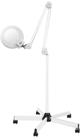 LKHDONG 5 lámparas LED con lupa de 125 mm, 5 dioptrías, lupa de pie, lámpara de trabajo y cosmética con trípode enrollable, 8 unidades, blanco