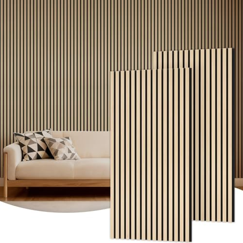 TONOR 2 Pack Paneles Acusticos Decorativos de Chapa de Madera, 120 x 60-1.44㎡, Panel para Pared Aislante Acustico en 3D, Palilleria pared Insonorizantes para el Salón, el Despacho, la Encimera, Roble