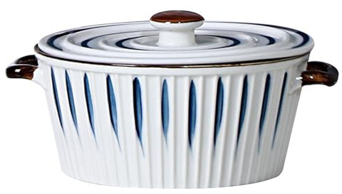 Keramisk Soppterrin Med Lock,Sopplock Dubbelt Handtag,1150ml ServeringsskåL,MikrovåGsugns Och DiskmaskinssäKer,FöR Hemmafester,Familjemiddag(White)