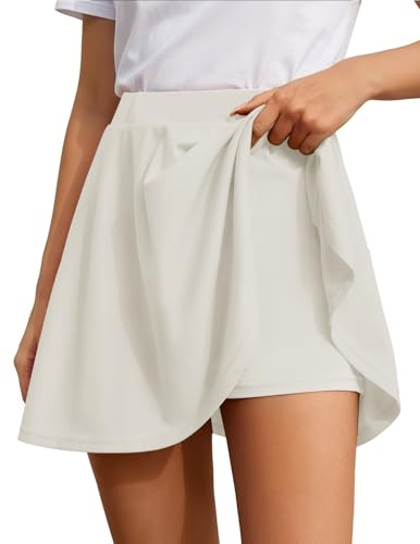 DRESSTELLS Gonna con pantaloni, da donna, per carnevale, con pantaloncini, linea ad A, a vita alta, per carnevale, informale, bianco, L