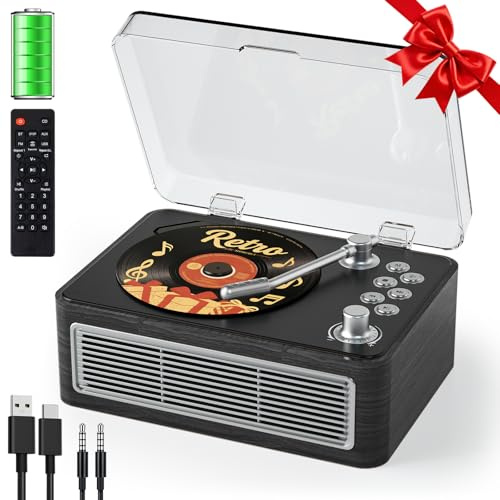 Gueray Reproductor de CD portátil con Bluetooth, Reproductor de CD Retro con Altavoces y Radio y Mando a Distancia, Compatible con reproducción USB/AUX, Conector para Auriculares Ébano