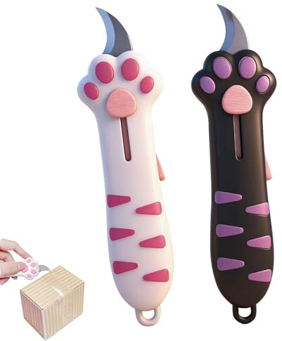 FOSDICK 2 Pezzi Mini Coltello Multiuso Retrattile, Taglierino Piccolo a Forma di Zampa di Gatto, Carino Mini Coltelli Multiuso, Portatili Sicurezza Coltello per Scatole, Cancelleria per Ufficio, Casa