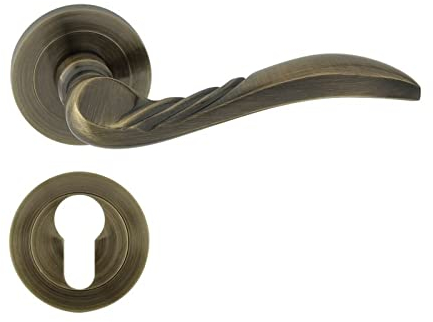 domino Türgriff Drückergarnitur PZ-Profilzylinder Set Rund-Rosette Türklinke für Bürotür, Kellertür & Innentür Türbeschläge aus Aluminium Bronze Türdrückergarnitur PETRA-R M3