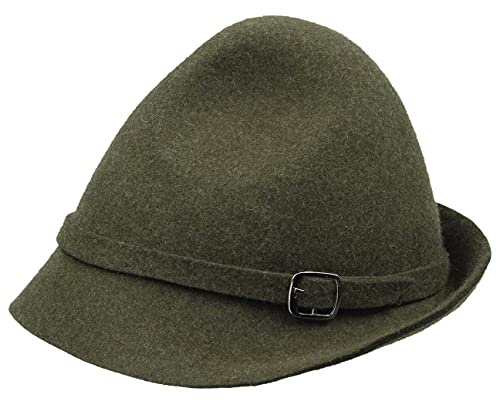 Lipodo Tiroler Jagdhut Herren Filzhut mit Ripsfutterband Wollfilzhut mit Zierschnalle Trachtenhut Sommer Winter Oliv 58 cm