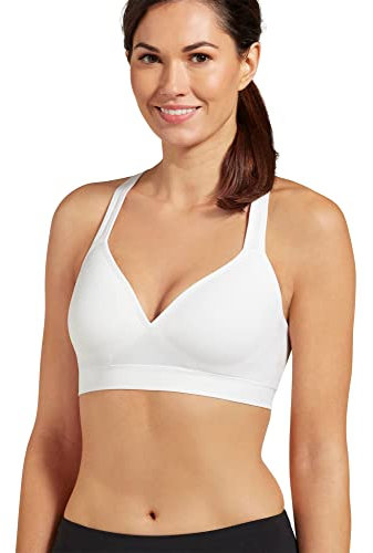 Jockey Women's Active Mid Impact Molded Cup Seamless Sports Bra, Opaque, White, L