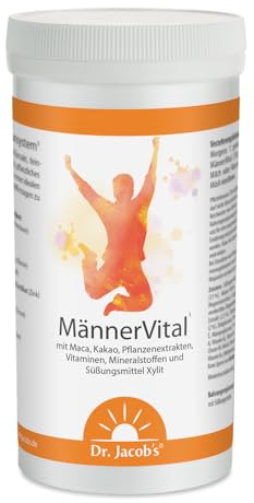 Dr. Jacob‘s MännerVital I Getränkepulver mit Kakao, Maca, Guarana, Pflanzenextrakten, Vitaminen & Mineralstoffen I Für Immunsystem, Testosteronspiegel & Fruchtbarkeit* I Für den Mann I 350 g I vegan