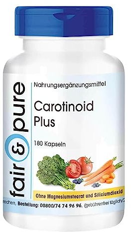 Fair & Pure Carotinoid Komplex, 180 Kapseln, mit Lutein, Lycopin und Beta-Carotin, Nahrungsergänzungsmittel vegan ohne Magnesiumstearat, in Deutschland hergestellt