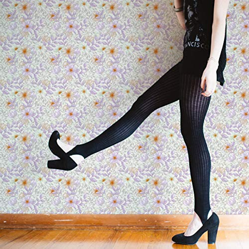 Gräflich Münster'sche Manufaktur Zarte Tapete Hibiskus Garten mit üppigen Blüten lila Vliestapete Blumen, schöne GMM Blumentapete, Wohnakzent, Wanddeko für Altbau Wohnung, Haus (H: 4m B: 46,5cm)