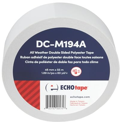 ECHOtape DC-M194A | Double-Sided Polyester Tape | Clear Thin Tape | All Weather/Cold Weather Tape | Insulation Mounting Tape | Contractor Tape | Superior Holding Power | 1.89 in x 60 yd