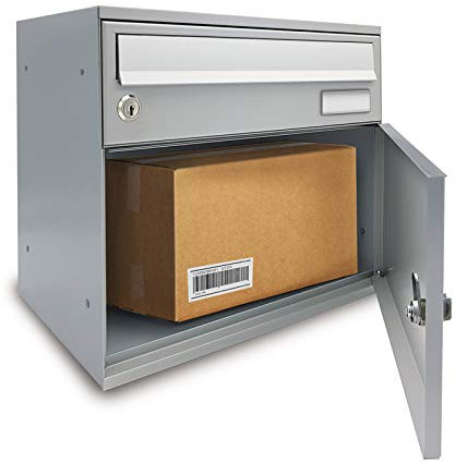 ALUBOX EASYBOX Buzón con Compartimento para Paquetes con Cerradura Pblock Buzón Exterior 33x40x27 cm de Chapa Galvanizada y Puerta de Perfil de Aluminio Personalizable (Plata)