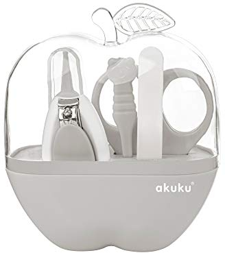 AKUKU Baby Nagelpflegeset Neugeborene blau 5-teiligApfel | Health & Baby Care Kit | Babypflegeset Neugeborene Mädchen und Junge | Baby Pflege Set Mädchen Jungen | Baby Grundausstattung Set (grau)