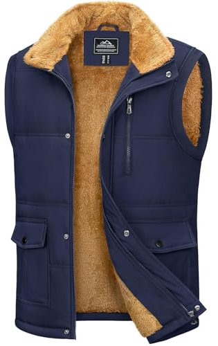 MAGCOMSEN Weste Herren Fleeceweste Outdoor Gefüttert Winterjacken Winddicht Daunenweste Männer Warme Stehkragen Arbeitsweste Thermo Ärmellos Übergangsjacke Dunkelblau XXL