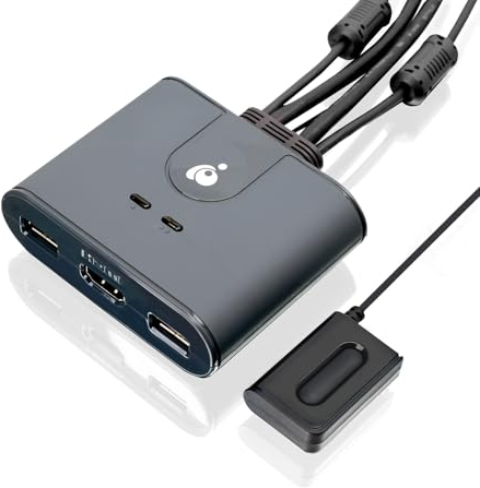 IOGEAR HDMI KVM Switch 2 PC 1 Monitor 1080@60Hz Full HD für Maus, Tastatur, Drucker mit USB/HDMI-Kabel und Fernbedienung, Plug n Play, kompatibel mit Win11/10, Mac
