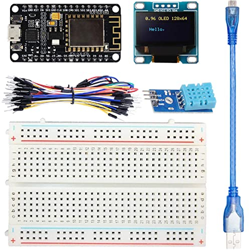 DAOKAI ESP8266 Starter Kit with ESP8266 Development Board 0.96in Display Breadboard Temperature and Humidity Sensor Jump Wire USB Cable Electronics Kit for DIY Enthusiasts